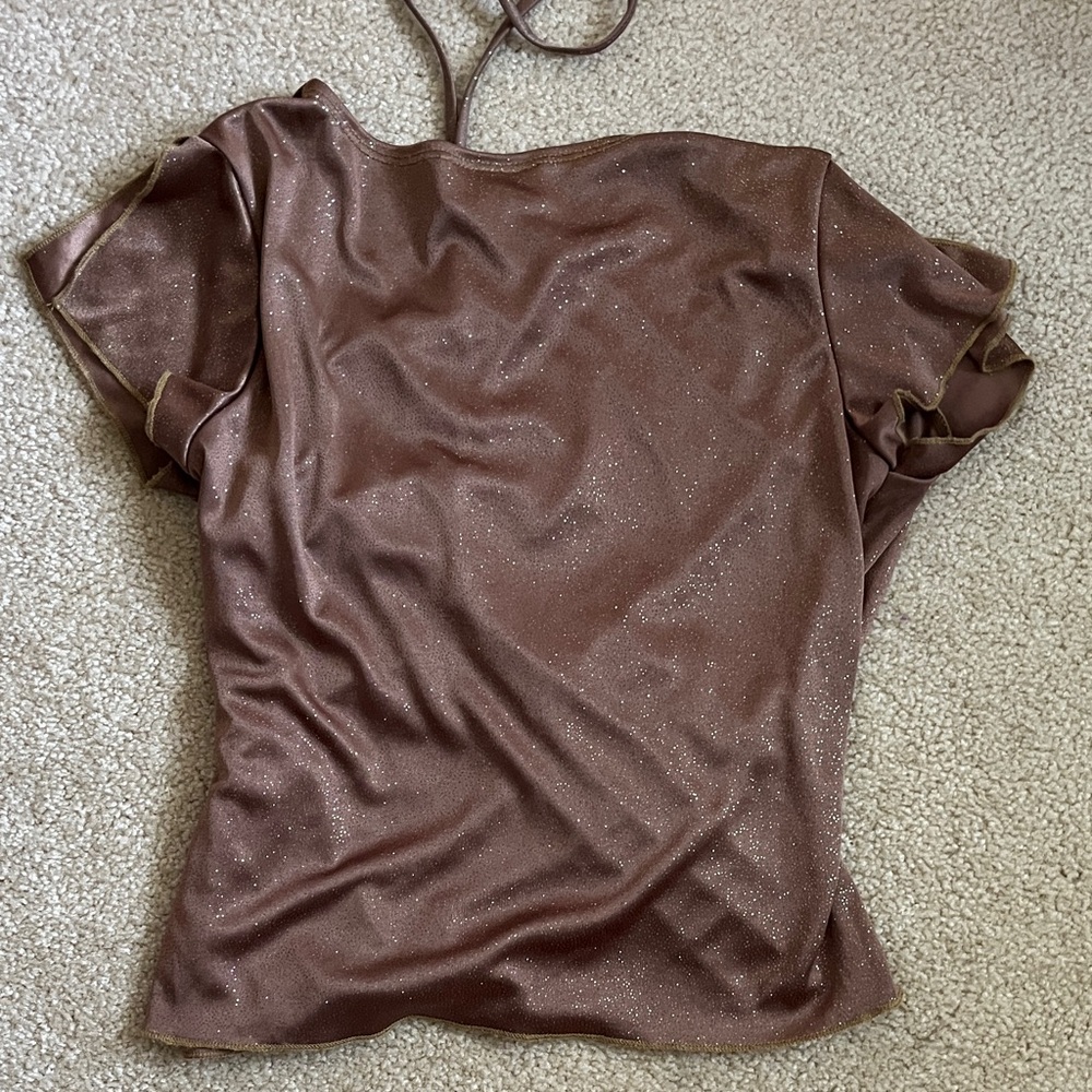 Y2k Express Bronze Shimmer Wrap Blouse - Picture 4 of 6